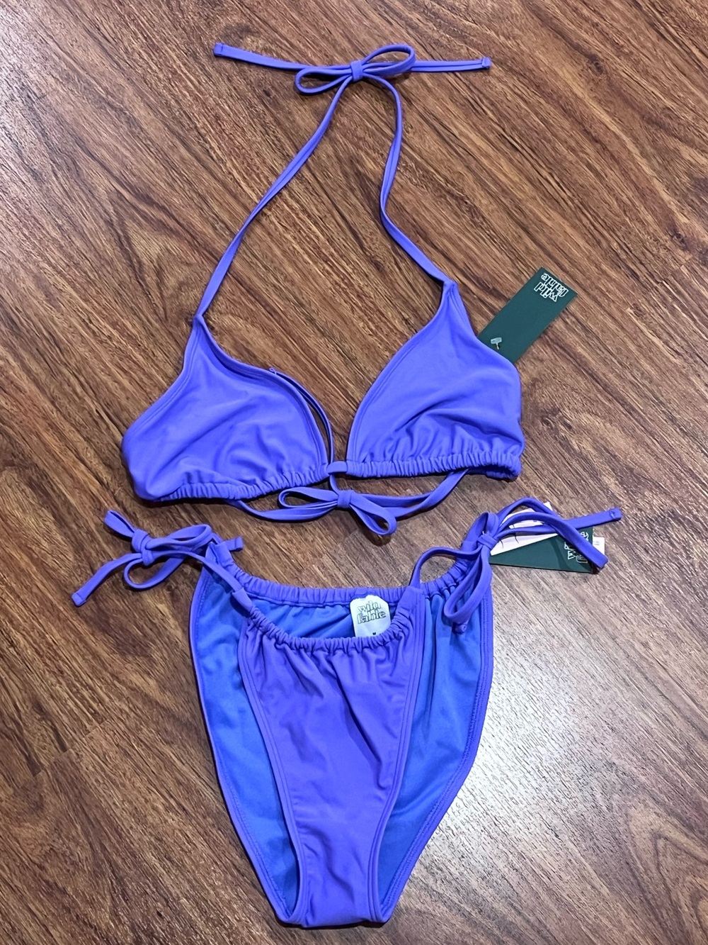 Purple Tie-String High Waist Bikini Set